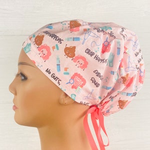 Scrub Hats for Women - Women&#39;s Tieback Hat - Scrub Caps - Endoscopy Squad - Scrub Cap with Satin Lining