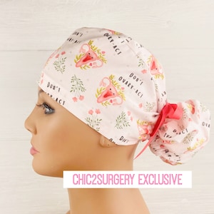 Ponytail Scrub Cap - Scrub Hat - Don&#39;t Ovary-Act - Scrub Hat with Buttons - Scrub Cap with Satin Lining