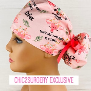 Ponytail Scrub Cap - Don&#39;t Get Your Tubes in a Tangle - Scrub Cap with Satin Lining - Gynecology Scrub Cap - Gynecology Scrub Hat