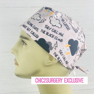 Men's Scrub Hat - Men's Scrub Cap - Men's Tieback Hat - Black Cloud - Cardiology Scrub Hat - Cardiology Scrub Cap