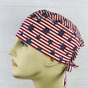 Men&#39;s Scrub Hat - Men&#39;s Scrub Cap - Men&#39;s Tieback Hat - Patriotic Stars and Stripes - Scrub Hat with Buttons - Anesthesia Scrub Cap