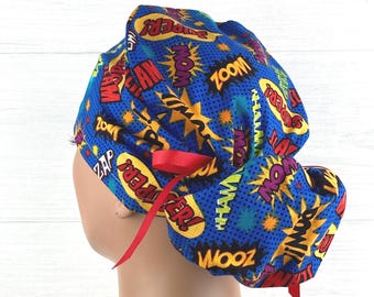 Handmade Surgical Scrub Cap - Scrub Hat - Ponytail - Super Heroes