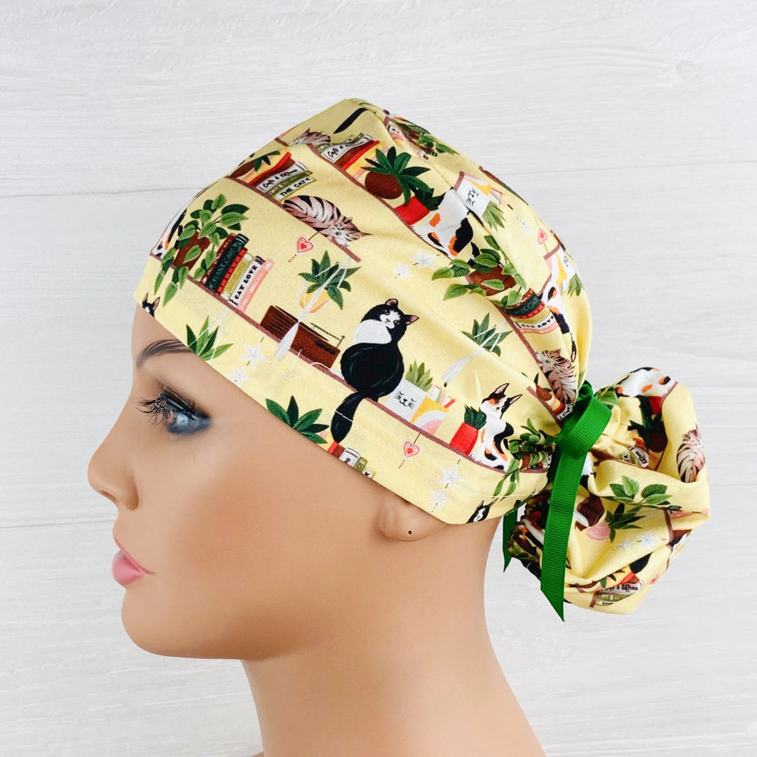 Womens Surgical Scrub Caps Ponytail Scrub Hat Cats on Etsy