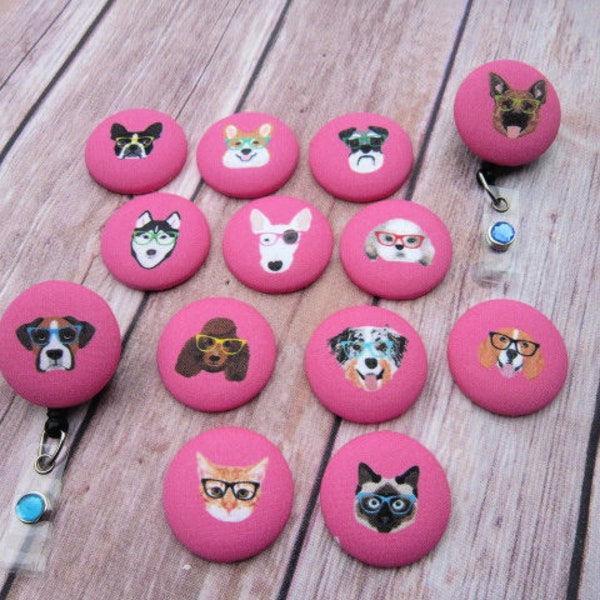 Badge Reel - Retractable Badge Reel - Fabric Covered Badge Reel - Badge Holder - Chic2Surgery - Cats and Dogs with Glasses