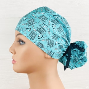 Ponytail Scrub Cap - Scrub Hat - Laughter Isn't the Best Medicine, Propofol Is - Scrub Cap with Buttons - Scrub Cap with Satin Lining