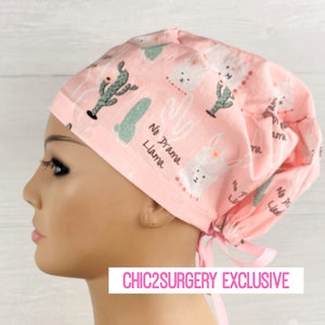 Scrub Hats for Women - Women&#39;s Tieback Hat - Scrub Caps - No Drama Llama - Anesthesia Scrub Cap - Anesthesia Scrub Hat