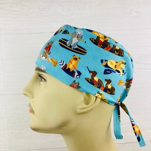 Men&#39;s Scrub Hat - Men&#39;s Scrub Cap - Men&#39;s Tieback Hat - Paddle Pups - Scrub Hat with Buttons - Anesthesia Scrub Cap