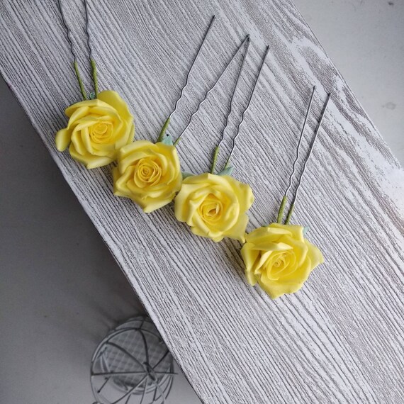 3/" Blue /& Yellow Carnation Silk Flower Hair Clip Wedding Handmade