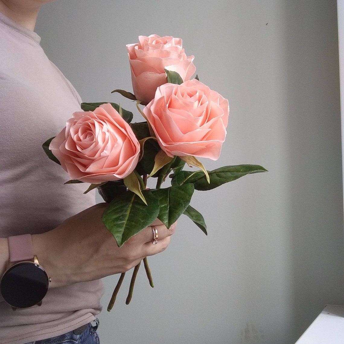 Peach artificial flowers bouquet Roses Floral arrangement Etsy