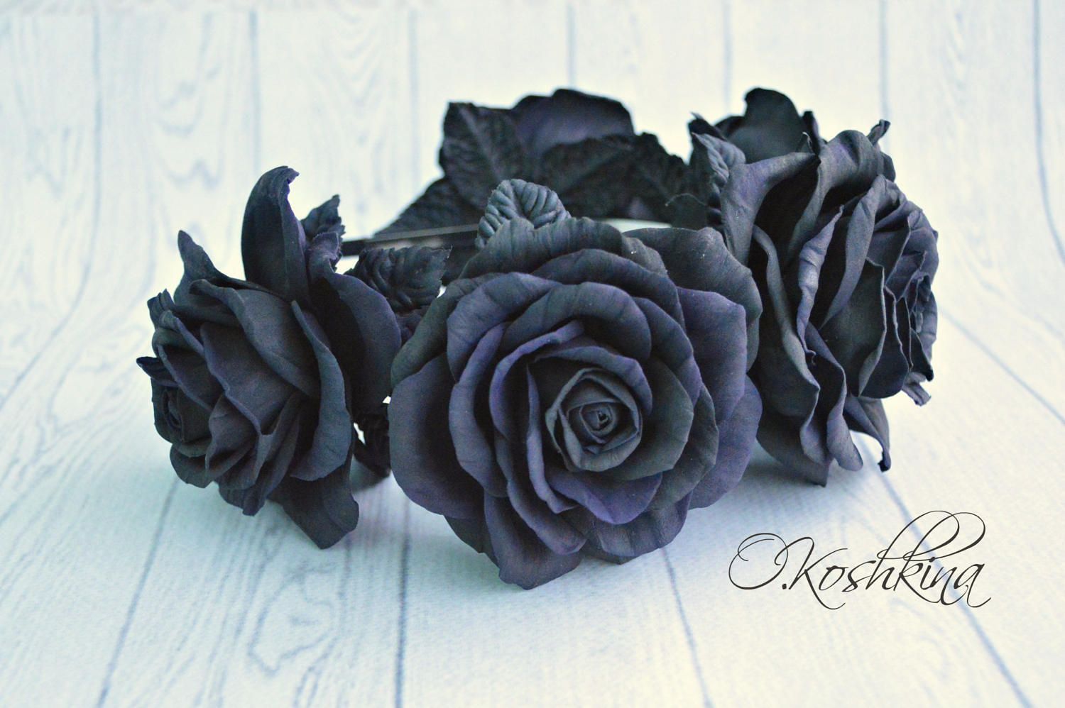 Black Rose Flower Crown Black Rose Headband Witchy women Etsy