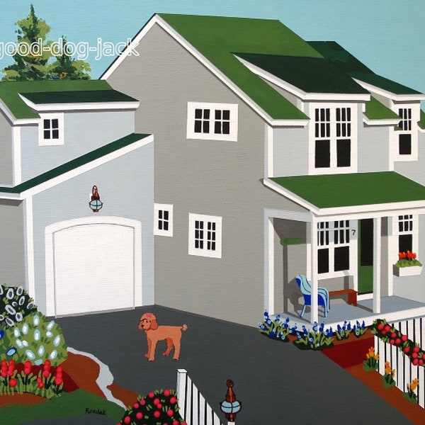 Country Cottage COBBLESTONE #7 MATTED PRINT Painting Landscape House Westie Art - Randall - Good Dog Jack