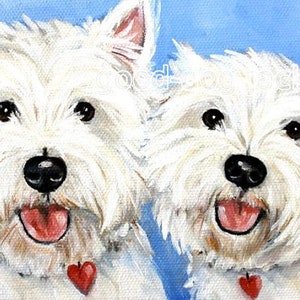 Westie MATTED Dog Print 4x6 Custom Matted ACEO Print West Highland Terrier WESTIE  &quot;Best Buddies&quot; Dog Art Good Dog Jack
