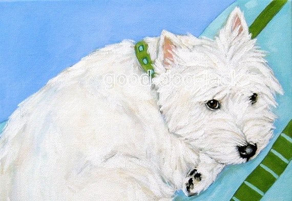 Denise Randall West Highland Terrier ACEO WESTIE PRINT Painting Sunbathing Good Dog Jack