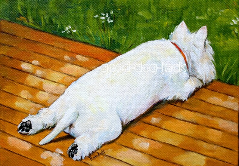 Denise Randall West Highland Terrier ACEO WESTIE PRINT Painting Sunbathing Good Dog Jack