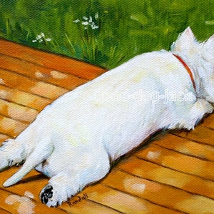 West Highland Terrier MATTED Dog Print 4x6 Custom Matted ACEO Print "Sunbathing" Dog Art Randall Good Dog Jack