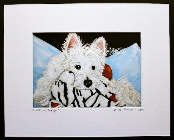 WESTIE TERRIER SLEEPING ON A CHAIR VINTAGE STYLE DOG ART PRINT READY MATTED
