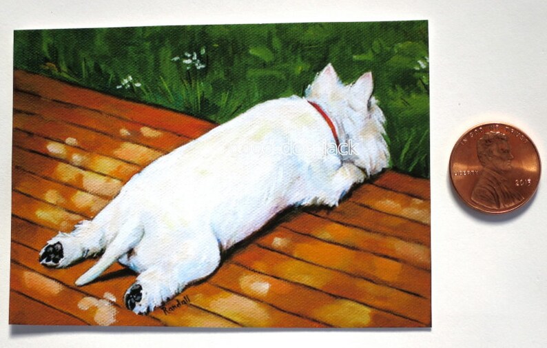Denise Randall West Highland Terrier ACEO WESTIE PRINT Painting Sunbathing Good Dog Jack