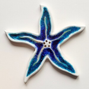 Blue and Gold Starfish Decorative Ceramic Wall Art Tile 8x10 