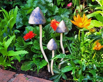 Metallic Glazed Ceramic Mushroom Toadstool Winter Garden Colour Indoor Outdoor Ornament Hand Made Frost proof Ideal Mothers Day Gift