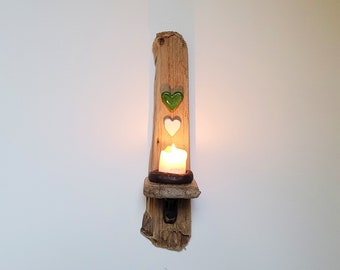 Dorset Driftwood Green and White Glaze Ceramic Heart Night light Candle Holder Sconce