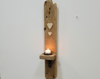 Dorset Driftwood and Cream Off White Glazed Ceramic Heart Night light Candle Holder Sconce