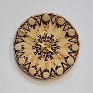 Hand Made Circular Round Matt Brown and Natural Ceramic Wall Clock Quartz 25 cm diam