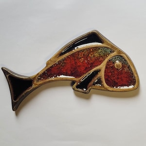 Hand Made Red Black Fish Ceramic Wall Plaque Tile With Inlaid Glass  Bathroom Frost Proof
