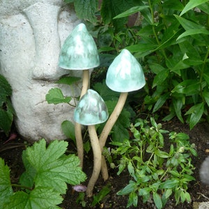 Spotty Vert de Gris Turquoise Free Standing Mushroom Toadstool Frost Proof Winter Garden Colour Ornament Hand Made