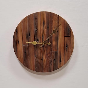 Orologio da parete circolare in legno di pino recuperato, diametro 28 cm, fatto a mano, silenzioso