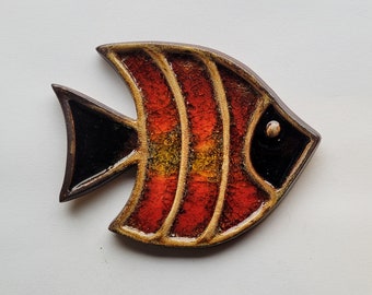 Hand Made Red and Dark Brown Angel Fish Ceramic & Glass Wall Plaque Tile Bathroom Frost Proof