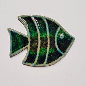 Hand Made Green Angel Fish Ceramic & Glass Hanging Wall Plaque Tile Bathroom
