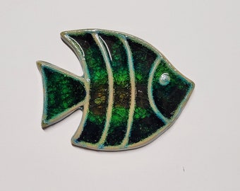 Hand Made Green Angel Fish Ceramic & Glass Hanging Wall Plaque Tile Bathroom