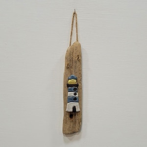 Charakter Treibholz & Keramik Blauer Leuchtturm Wandbehang Schild Shabby Chic