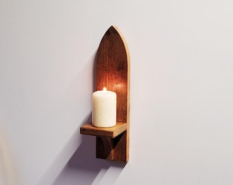Gothic Arch Wall Hanging Reclaimed Pine Candle Holder Sconce Shelf Hand Made