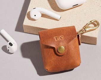Personalised Leather Airpod Case | Smart Leather Case for Apple Airpod and Airpod Pros with Personalised Initials | Brass Clasp Attachment