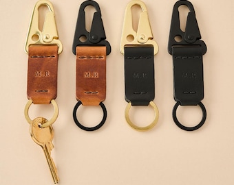 Personalized Leather Key Fob Keychain with Brass Clip