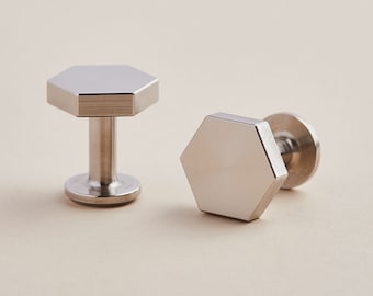 Hexagon Shaped Cufflinks in Stainless Steel with Personalised Leather Pouch - 'Bill' | Unique Luxury Cufflinks | Wedding Gift for Groomsmen