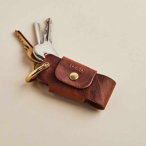 Minimalist Leather Key Case + Personalised Initials / Handmade Leather Key Holder / Black Brown Veg-Tanned Leather / Dad Father's Day Gift