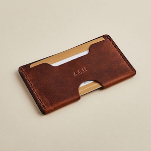 Tarjetero de piel fino + iniciales personalizadas / Tarjetero minimalista para hombre hecho a mano / Cartera de piel para fin de semana del Reino Unido / Marrón, negro, azul marino
