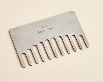 Personalised Stainless Steel Beard Comb - Wallet Sized | Unique Valentine's Day Gift for Him | Best Man and Groomsmen Gift Message