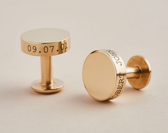 Gemelos personalizados de latón macizo grabados / Gemelos de boda para novios y padrinos de boda con bolsa / Gemelos personalizados de regalo de aniversario