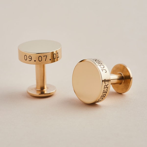Solid Brass Personalised Engraved Cufflinks | Wedding Cufflinks for Groom & Groomsmen with Pouch | Personalised Anniversary Gift Cufflinks