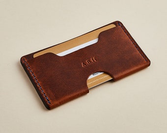 Slim Leather Card Holder + Personalised Initials / Handmade Men's Minimalist Card Wallet / UK Leather Weekend Wallet / Brown, Black, Navy