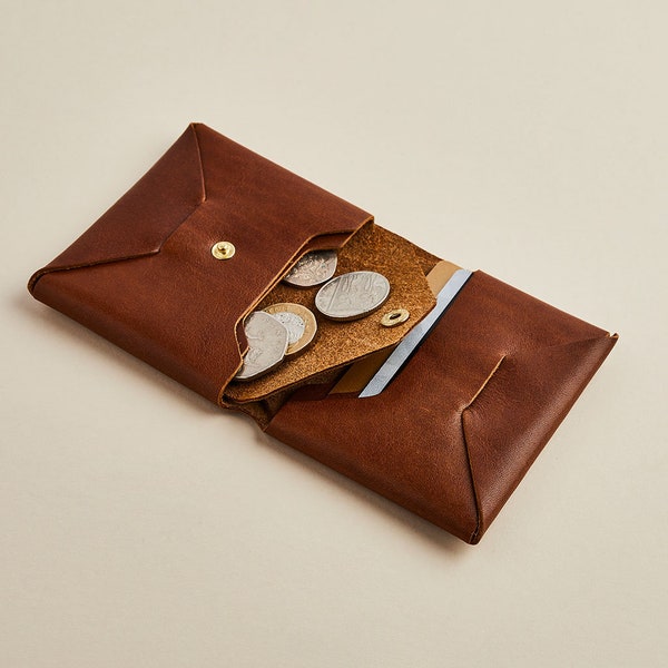Portefeuille pour homme en cuir avec initiales personnalisées / Portefeuille en cuir fait main à deux volets avec poche monnaie / Portefeuille en origami + pochette à monnaie en cuir
