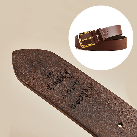 Ceinture en cuir personnalisee pour homme avec message manuscrit Ceinture de luxe faite main avec ecriture manuscrite pour enfants Cadeau de luxe pour la fete des peres Etsy France