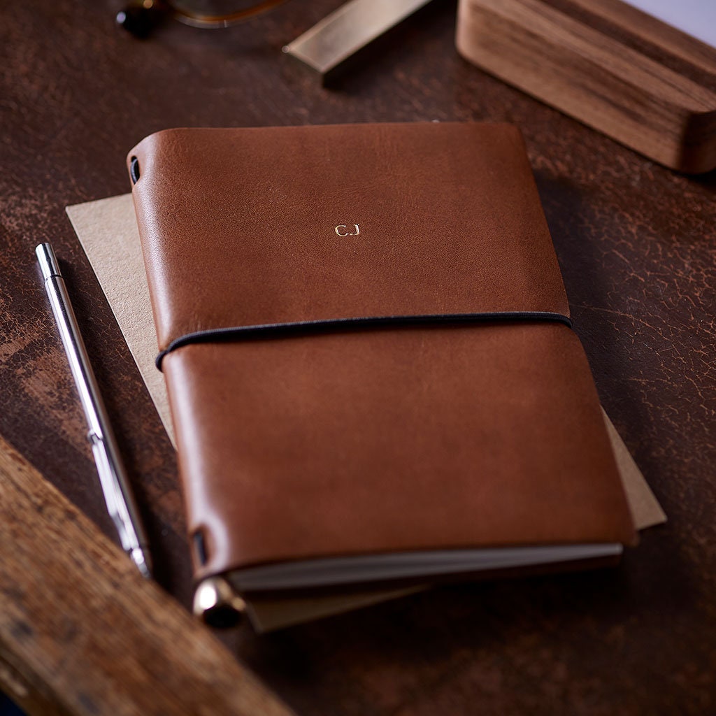 A6 Leather Notebook Cover Personalised Initials / Refillable Etsy