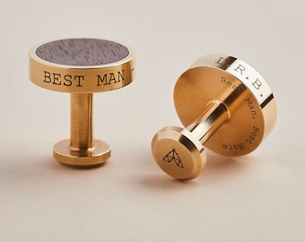 Personalized Brass Engraved Cufflinks with Walnut Inlay *US TARIFFS COVERED*