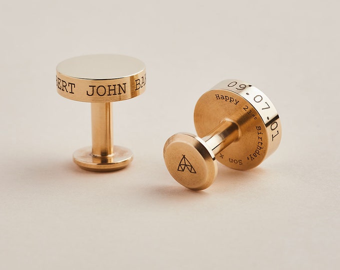 Personalized Solid Brass Engraved Cufflinks with Leather Pouch *US TARIFFS COVERED*