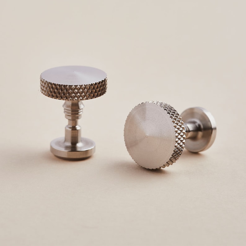 Personalised Hidden Detail Knurled Cufflinks Wedding Gift for Groom with Pouch and Hidden Personalised Message Kissing Face Stem Detail image 1