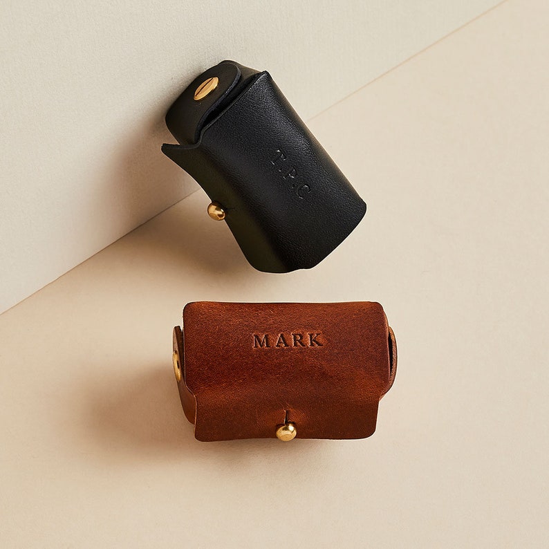 Leather Cufflink Pouch Personalised Initials / Cufflink Storage Travel Box / Handmade Father's Day Gift for Dad / Wedding Day Groomsmen image 3